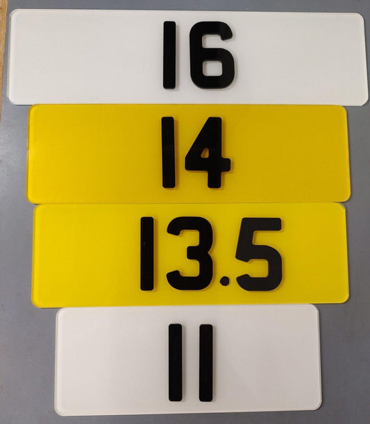 Short 7 digit 6 digit 5 digit 4 digit road legal number plates in 18inch, 16inch, 14inch 13.5inch, 11inch