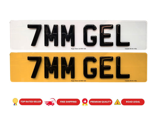 4d 7mm gel road legal number plate, pair of front and rear car, van, trailer number plate 5d